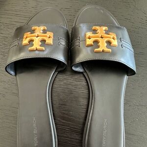 Tory Burch ELEANOR  Black Slides with Gold Emblem